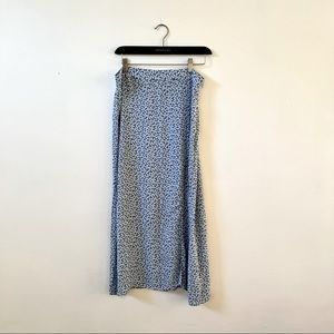 H&M Floral Light Blue Midi Length Slit Skirt